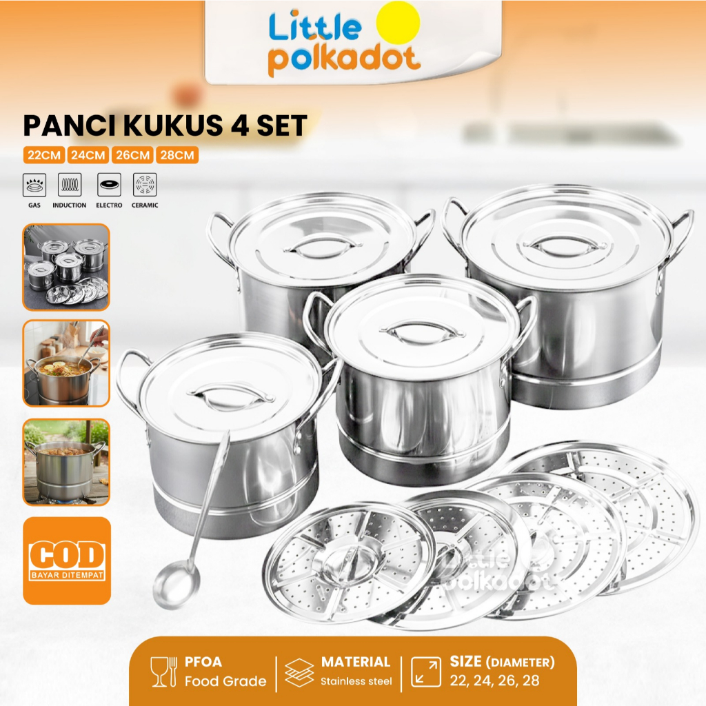 Littlepolkadot BMW Original Pot Steamer 4 Set/ Panci Kukus 4 Set/Panci Dandang Stainless Steel/Stock