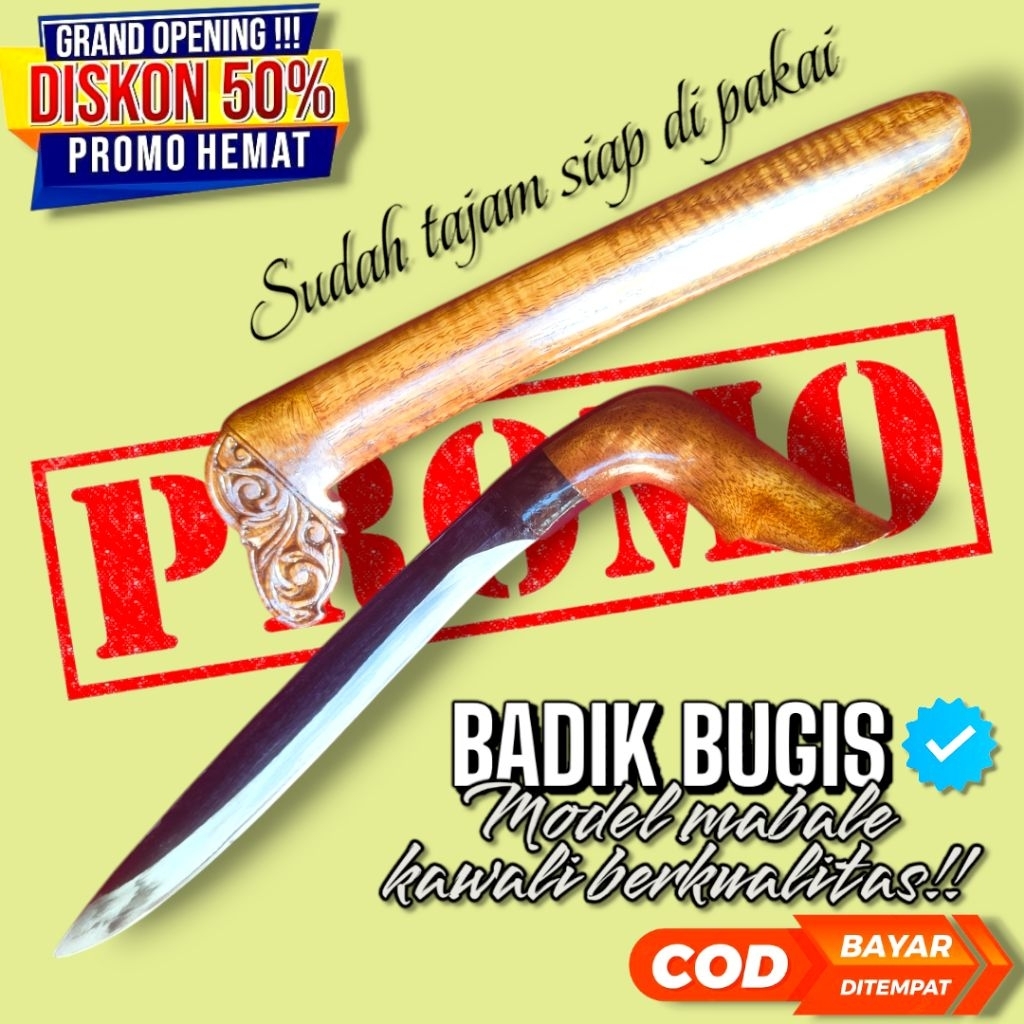 BADIK BUGIS MODEL MABALE KAWALI ASLI SUPER TAJAM - PARANG PERKAKAS KEBUN KAYU PILIHAN BERKUALITAS
