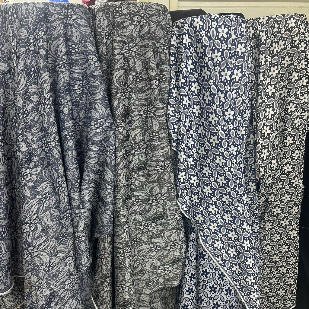 kain jacguard denim motif stretch