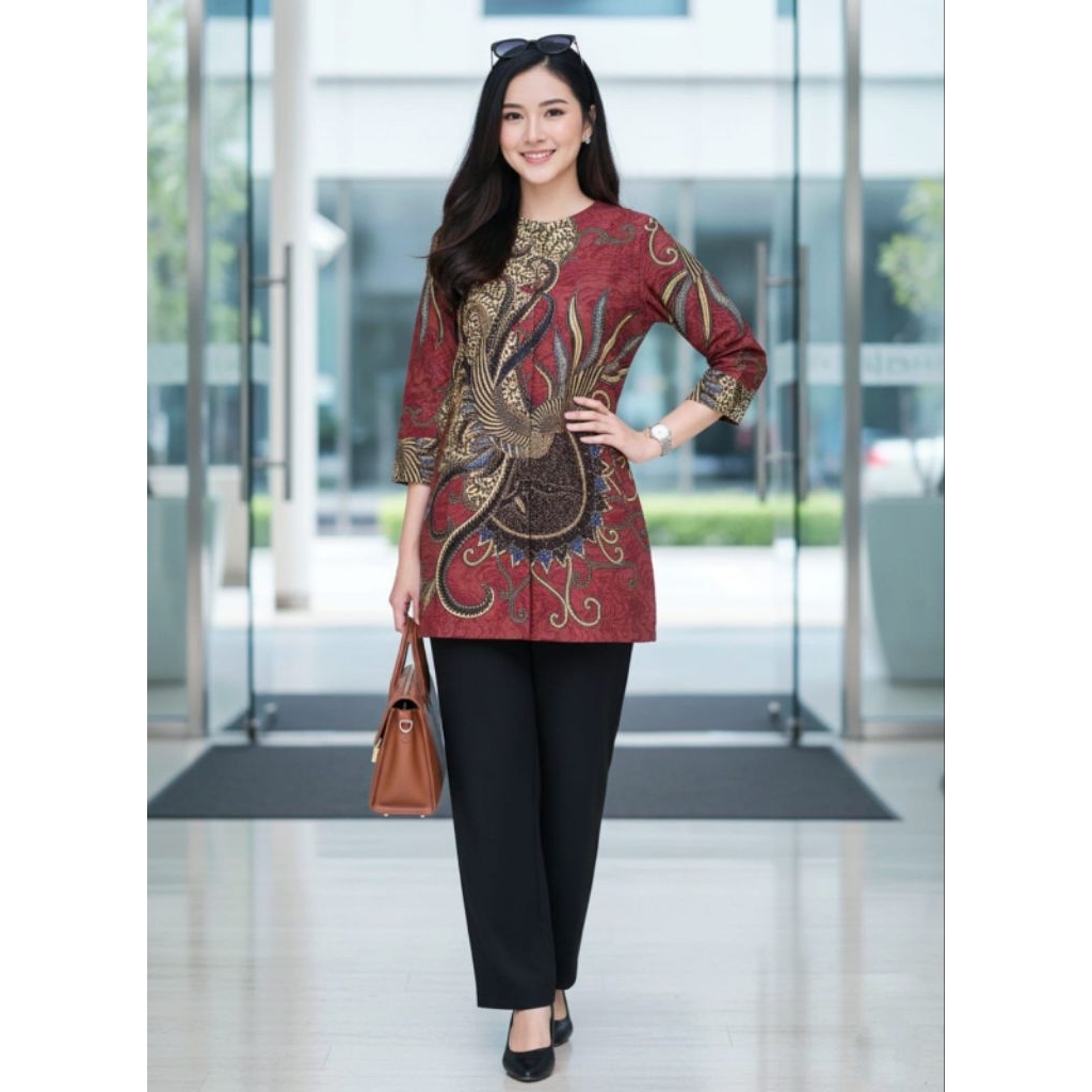 Batik wanita tunik bahan katun halus lapis trikot