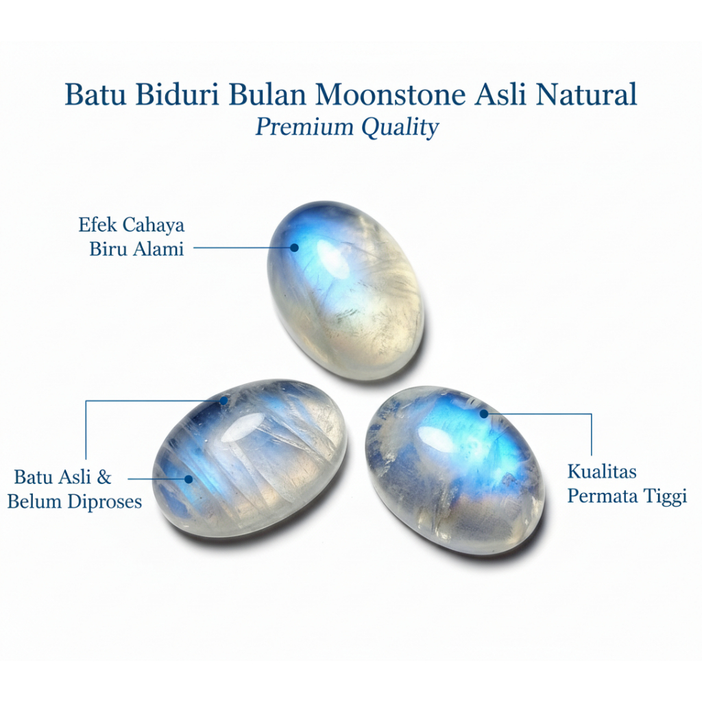 Natural Royal Blue Moonstone - Biduri Bulan Air Laut Asli - High Clarity & Clean Crystal (Tanpa Trea