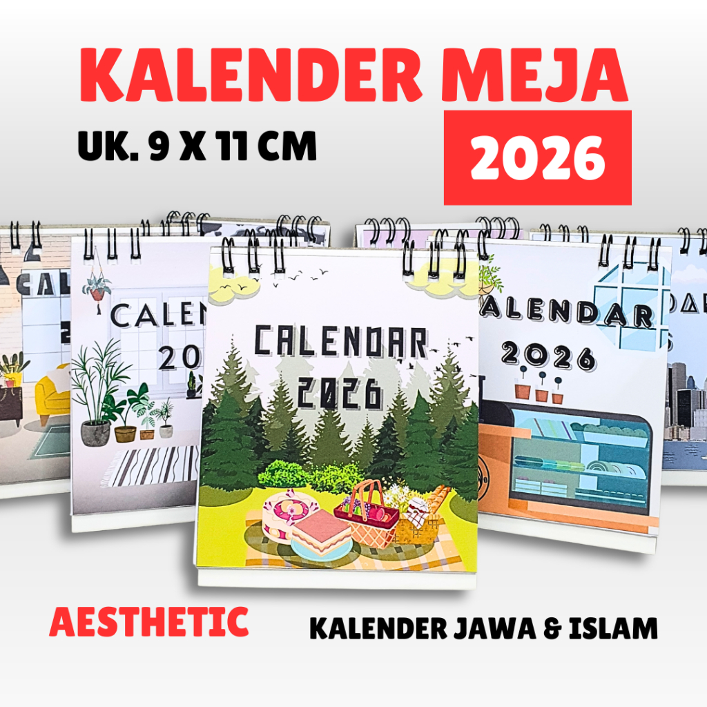 AESTHETIC Kalender Meja/Kalender Duduk Mini 2026 ada Tanggal Jawa & Islam