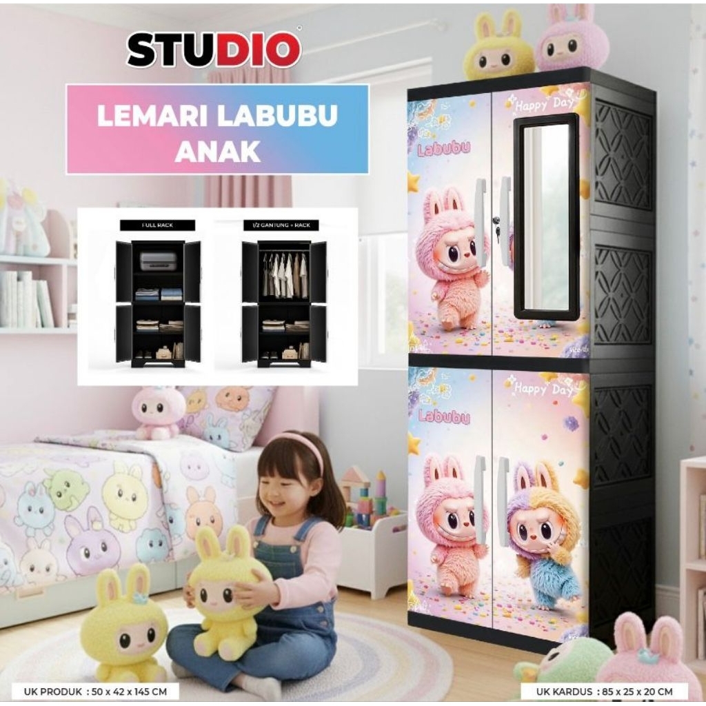 LEMARI PLASTIK STUDIO MINI KECIL FULL RAK / LEMARI PLASTIK 4 SUSUN 2 PINTU / LEMARI MULTIFUNGSI / LE