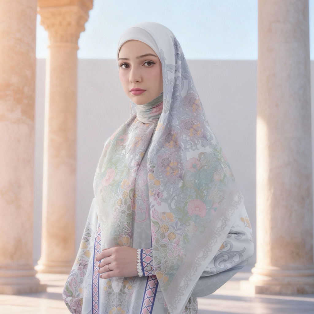 MANDJHA Lucilla White Scarf  By IVAN GUNAWAN - Jilbab Hijab Segi Empat Motif ORIGINAL MANDJHA