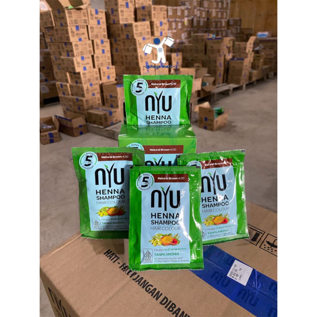 NYU HENNA SHAMPO satu box isi 4pc -Varian natural brown