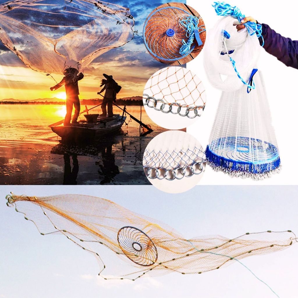 Jala Jaring Lempar Pancing Ikan Udang Senar Fishing Throw Net Cage 3.6M 4.2M 7.2M Bahan Nilon
