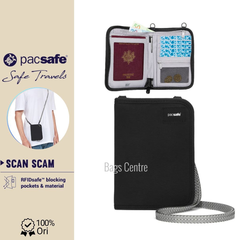 Pacsafe RFIDsafe V150 Sling Wallet Compact Organizer Dompet Lipat Rfid Ritsleting muat Paspor Perlin