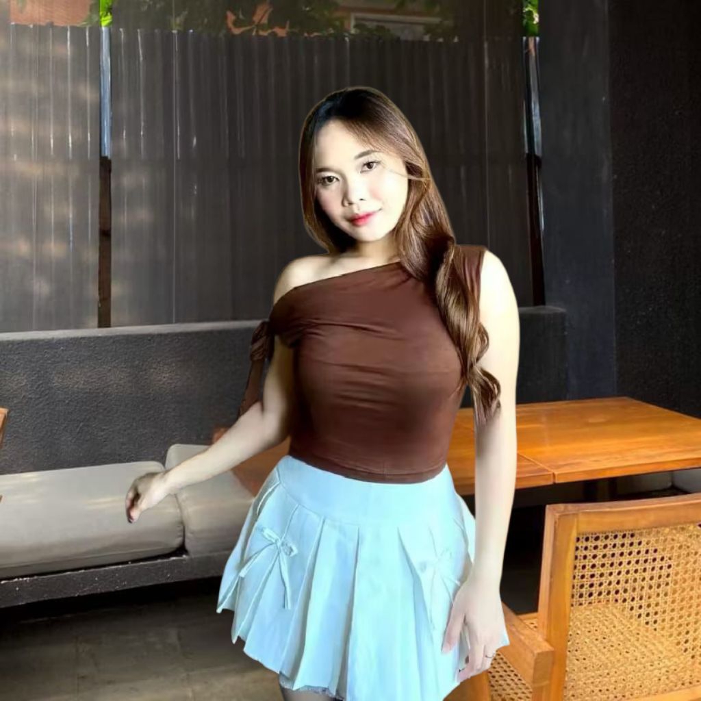 MN ~ Atasan Valentine One Shoulder dengan Tali Pita / nyaman dan lembut / TOP VIRAL Atasan Wanita ke