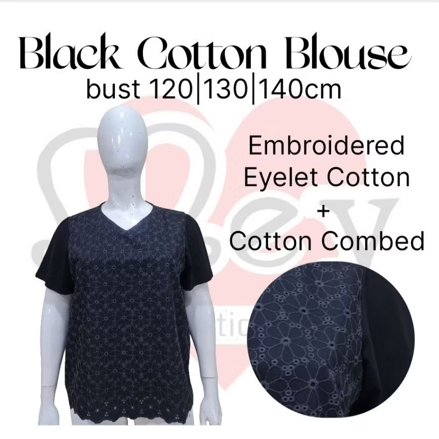 blus atasan bigsize jumbo katun bordir (katbol) hitam kombinasi kaos