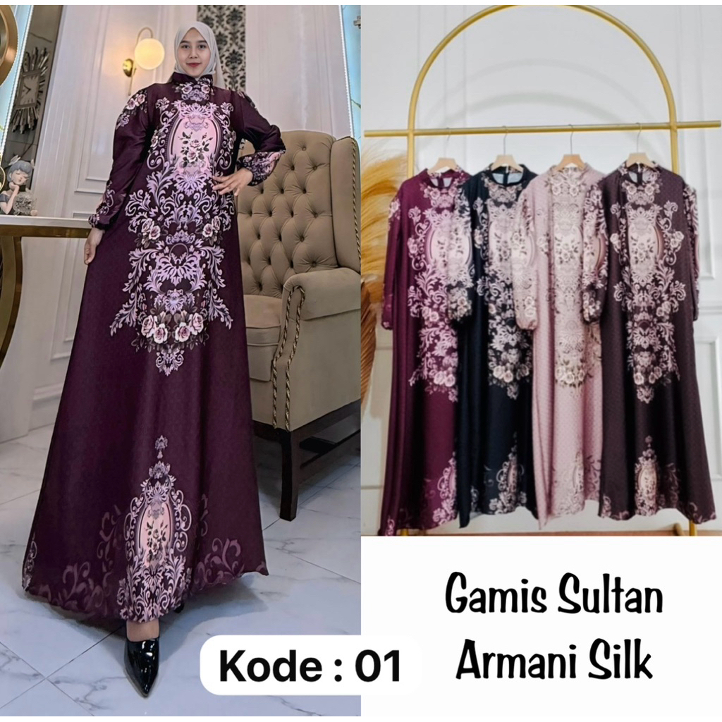Gamis Armani silk motif sultan tanpa jilbab