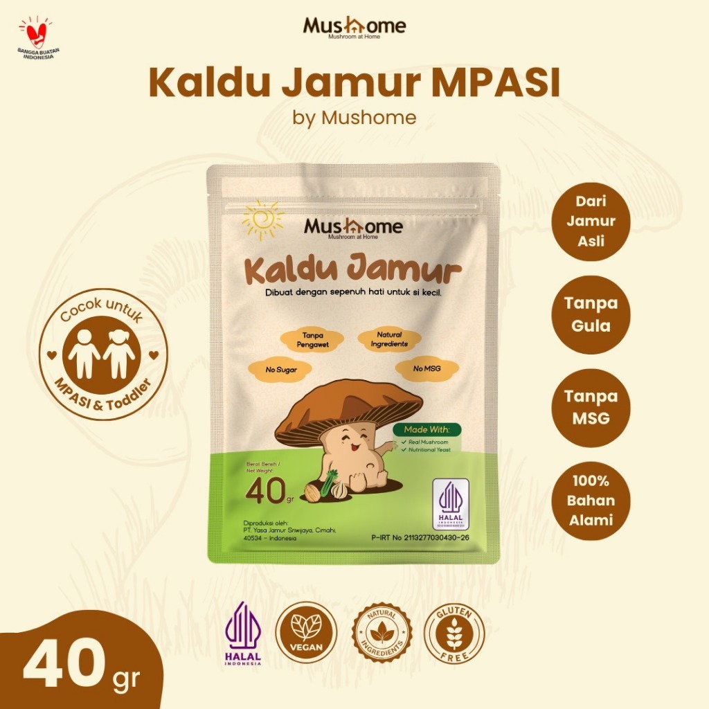 Mushome Kaldu Jamur MPASI Asli Non MSG | Kaldu Jamur MPASI Sachet 40gr | Kaldu Jamur MPASI Bayi Seha