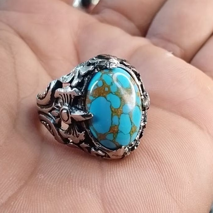 Batu cincin pirus mesir ceplok kuro urat emas