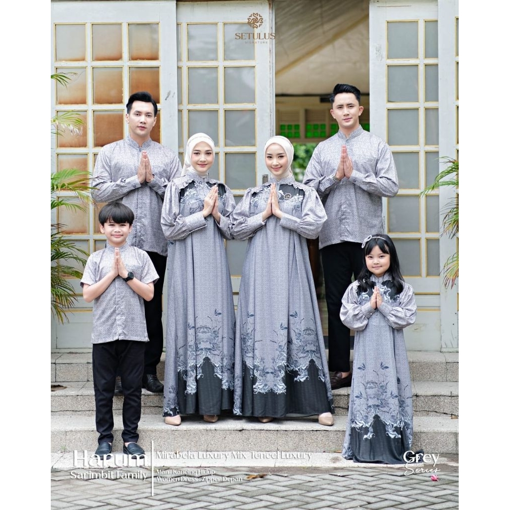 HARUM SET SARIMBIT FAMILY ORI TULUS SIGNATURE - Baju Seragam Keluarga Dress Mom dan Sis + Kemeja Dad