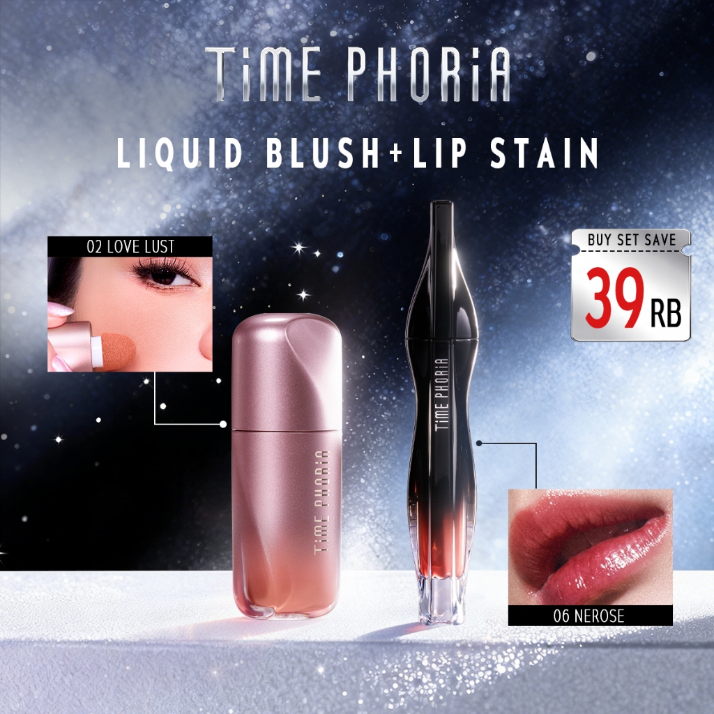 TIME PHORIA-2 PCS SET- ()LIP STAIN 5ML + Liquid Blush 5G| Lipstick Liptint Lip Gloss Lipcream