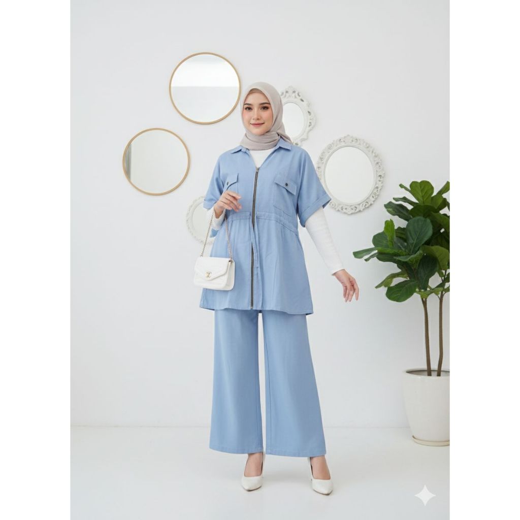 Alyssa Denim One Set Wanita Jeans Kulot & Atasan terbaru