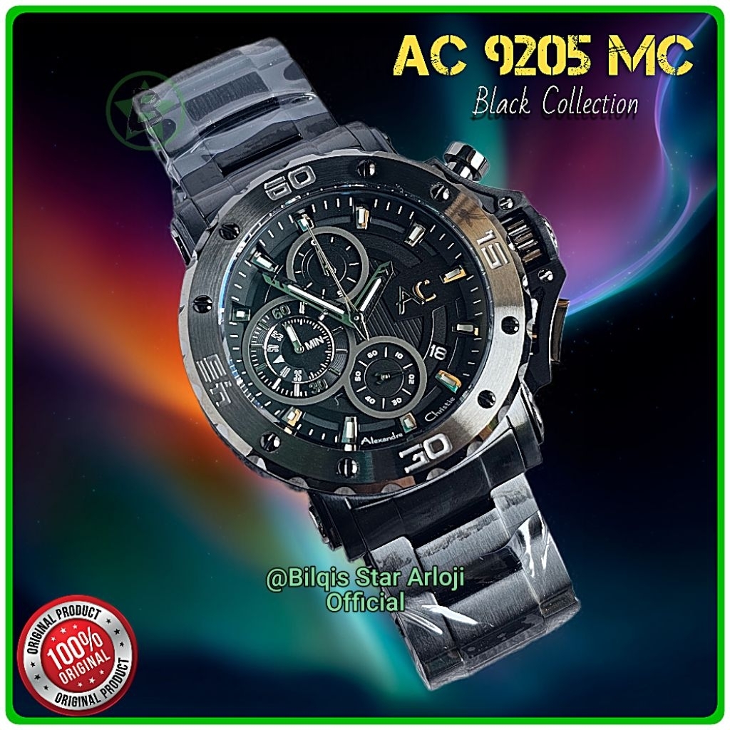 Alexandre Christie Collection Pria Ac 9205 Mc Tali Rantai Full Black Original