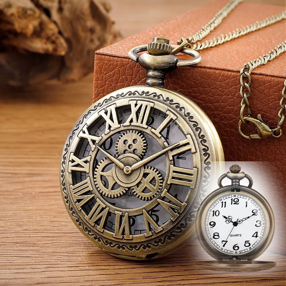 Jam Saku Klasik kuno| Jam Tangan Saku Analog Steampunk | Desain Angka Romawi Elegan & Retro
