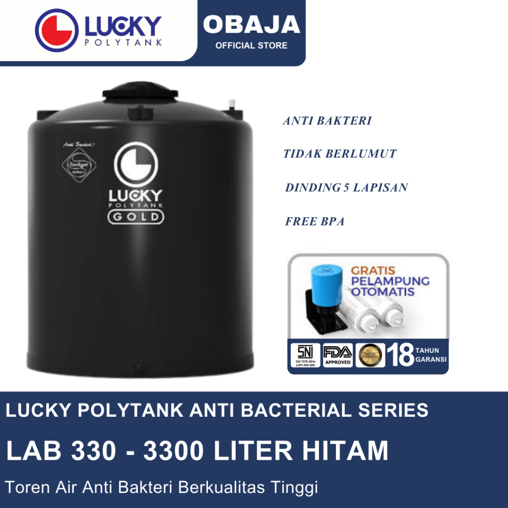 Lucky Polytank Toren Air LAB 330 Hitam / Toren Air LAB 3300 Liter Hitam Lucky Polytank