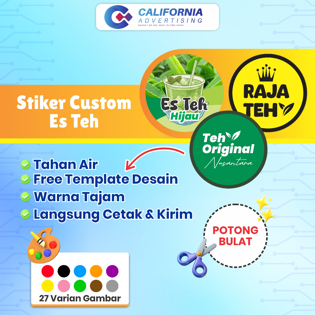 [1HARI JADI] Cetak Stiker Label Minuman Es Teh / Stiker Kue Roti / Stiker Kotak Makan Custom / Stike
