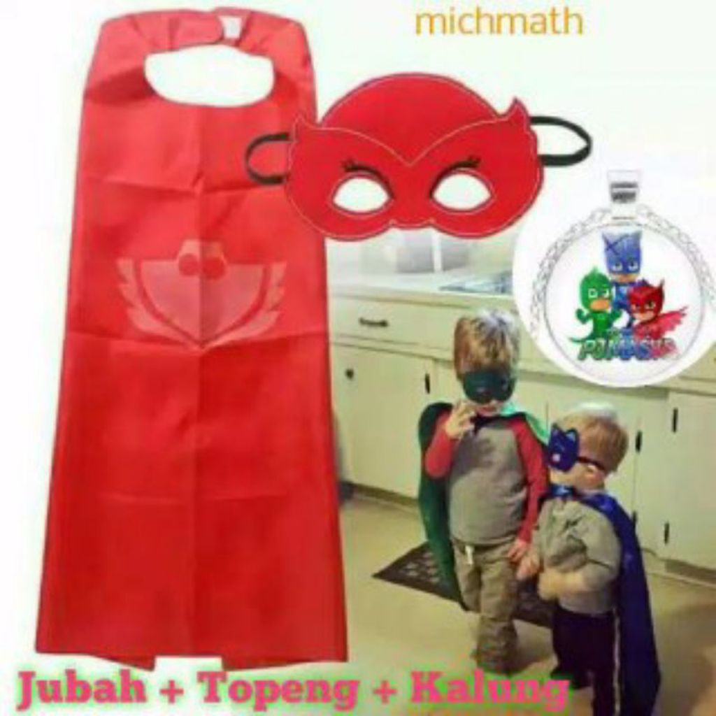 Mainan anak kostum superheroes figures Jubah Topeng Kalung PJ Masks costume party Halloween pj mask 