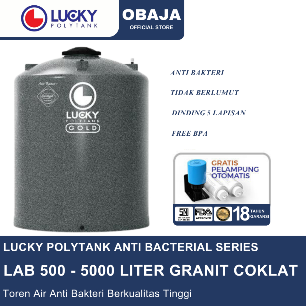 Lucky Polytank Toren Air LAB 500 Granit Coklat / Toren Air LAB 5000 Liter Granit Coklat Lucky Polyta
