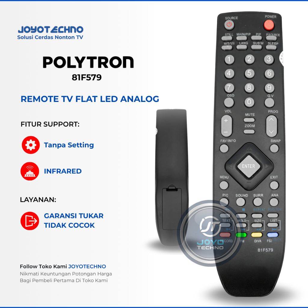 Remote TV Polytron Tabung 81F414 Flat LED Analog - 81F579 - Bazzoke PLD24T800 PLD32D9505 PLD24v123