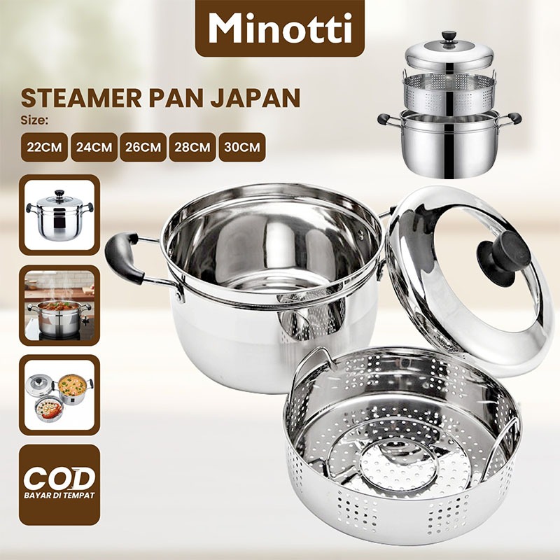 Minotti Panci kukusan tutup kaca ukuran besar Panci Kukus 2 Susun Panci Kukus Stainless Steel Dandan