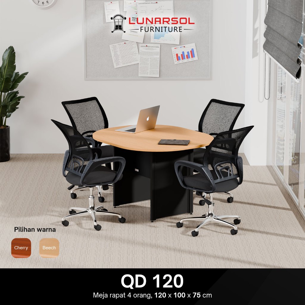 LUNARSOL Meja Meeting Kantor Minimalis QD 120 - Meja Rapat Oval / Kotak 4-6 Orang (120x100cm)