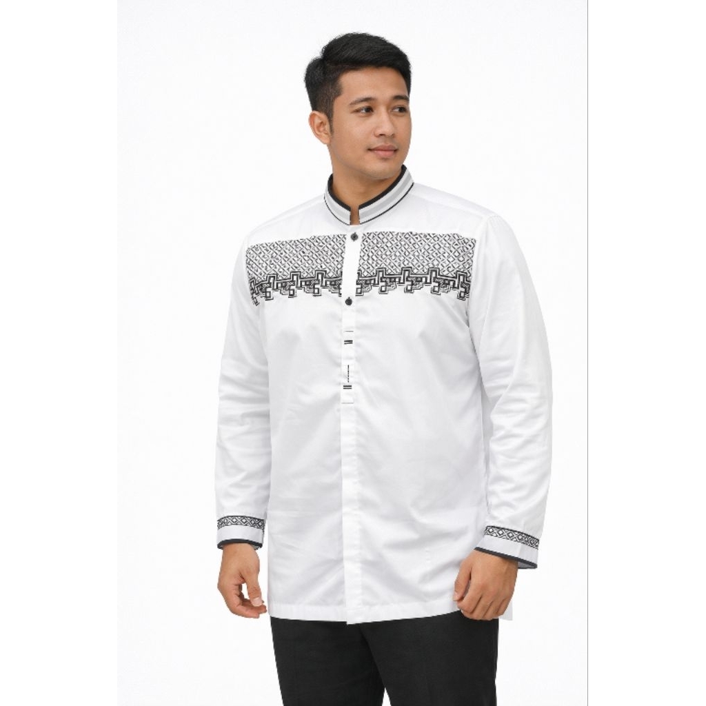 Koko Putih Kombinasi Lengan Panjang, Koko Putih Dewasa Panjang, Koko Putih BW, Koko Putih Bordir