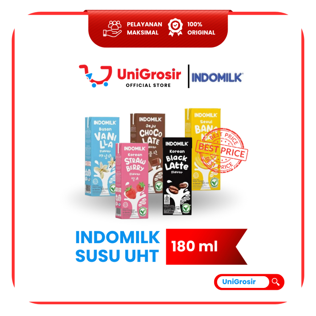 [UniGrosir] INDOMILK SUSU UHT STRAWBERRY | CHOCOLATE| VANILLA | BANANA | MANGO ~ 180 ml