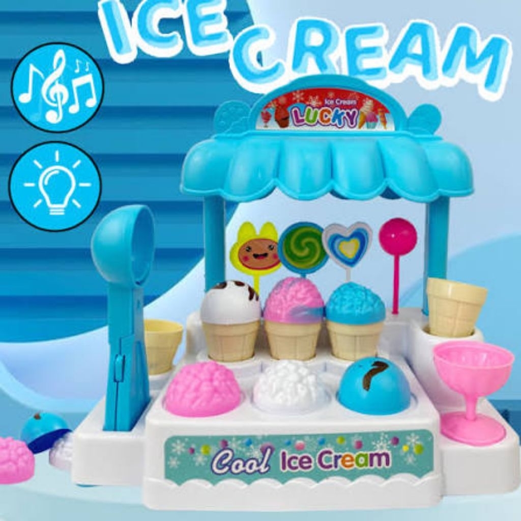 Mainan Gerobak Es Krim Anak dengan Musik dan Lampu LED