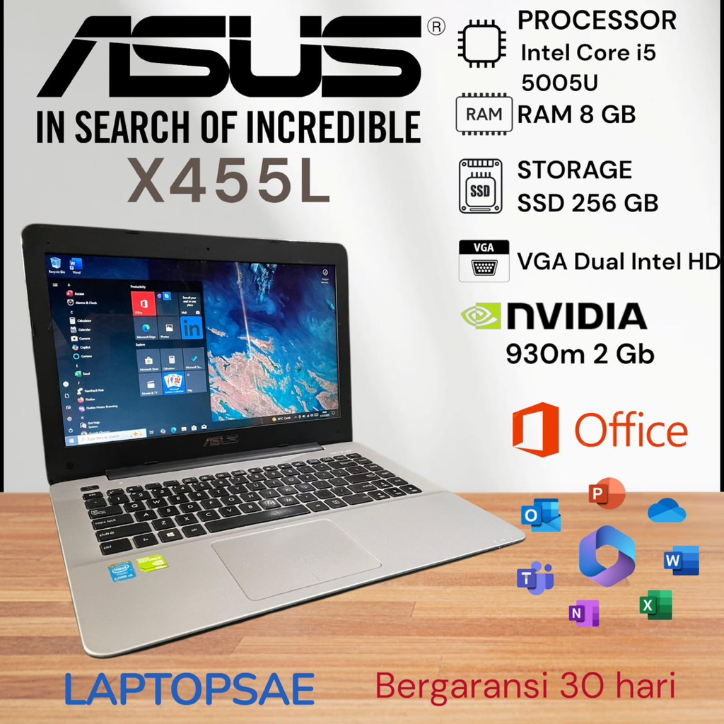 LAPTOP ASUS X455L CORE i5 5005U RAM 8 GB SSD 256 GB VGA NVIDIA 2GB LAPTOP Mahasiswa Pelajar Pekerja 