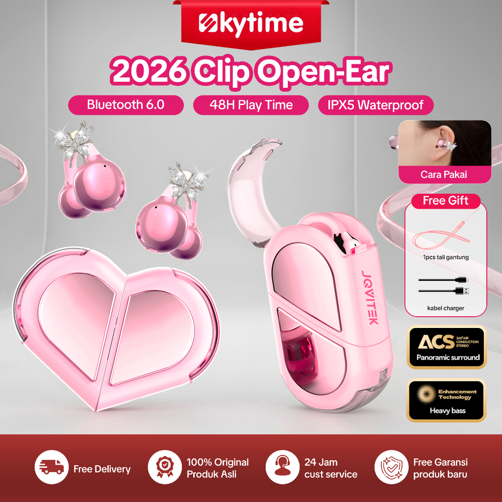 Skytime EP80X OWS Fashion Anting TWS Love Over Ear Bluetooth 5.3 Headset Sport Anti Jatuh Sound HiFi