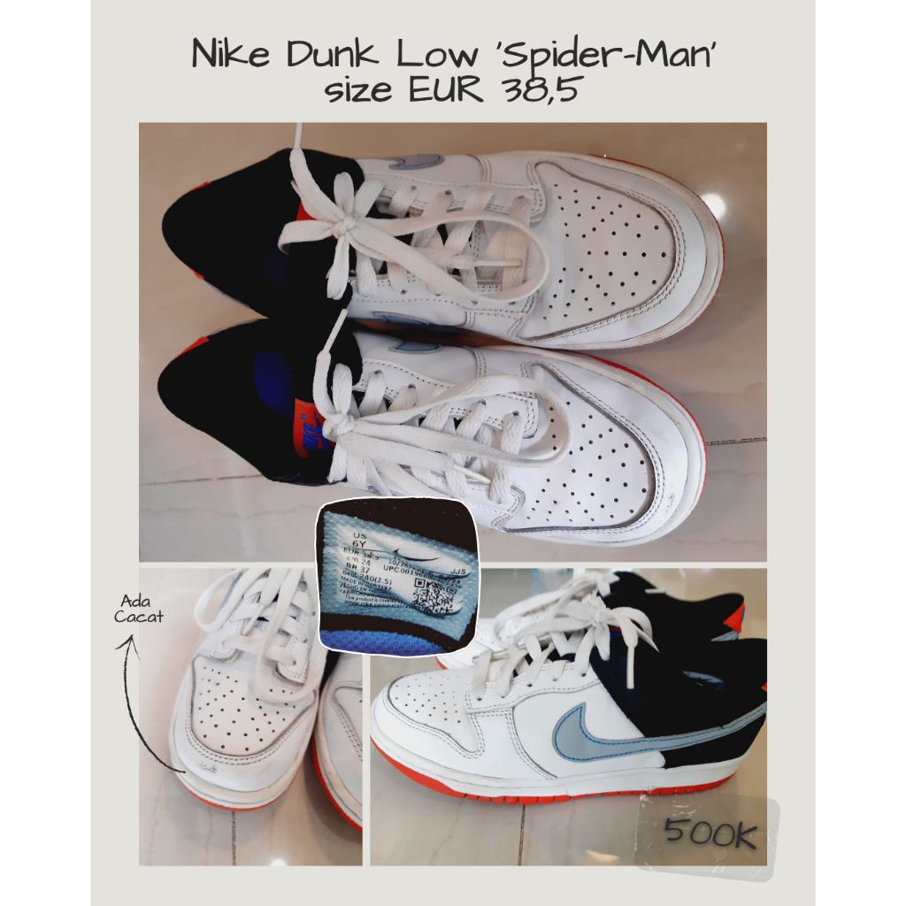 Preloved Sepatu Nike anak laki-laki remaja  teen Dunk Low 'Spider-Man'