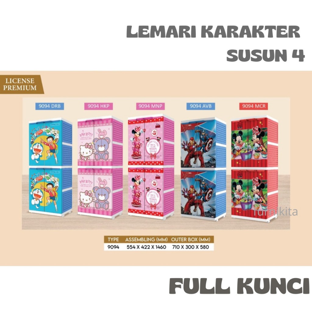 NAIBA - LEMARI PAKAIAN PLASTIK KARAKTER DORAEMON HELLOKITTY