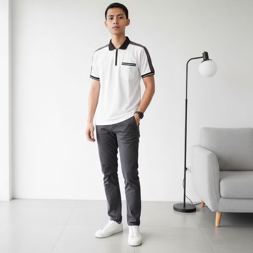 Kaos Polo Kerah Wangki Pria Zipper Saku Cotton | Baju Resleting