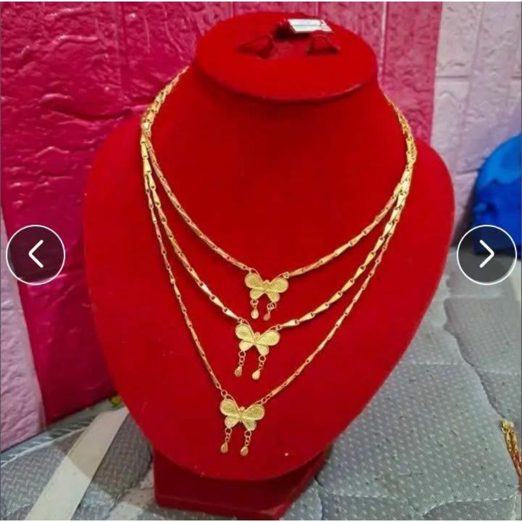 kalung padi 1 suku liontin kupu2 lapis emas