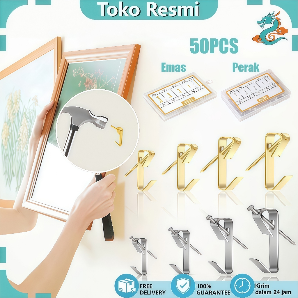 [50PCS] Paku Gantungan Dinding Frame Foto Gantungan Paku Dinding Tanpa Bor Paku Bingkai Foto