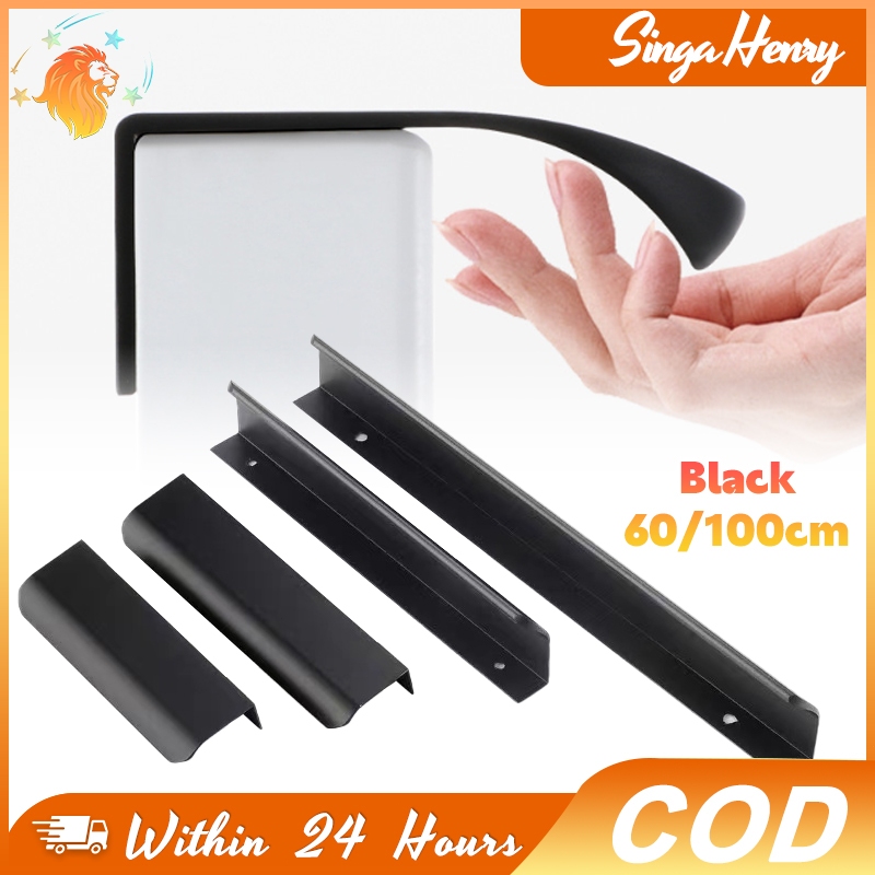 Handle Minimalis Invisible Aluminium Hitam Putih 60 100cm Pintu Lemari Kabinet Dapur Kamar Tidur