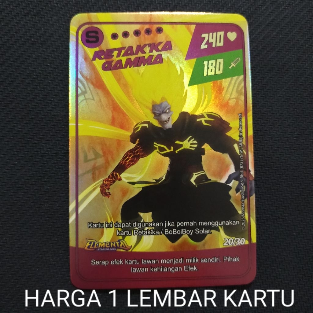 Boboiboy Monsta Galaxy Card Retak'ka Gamma Grade S Salah Satu Kartu Dari Elemental Starter Deck