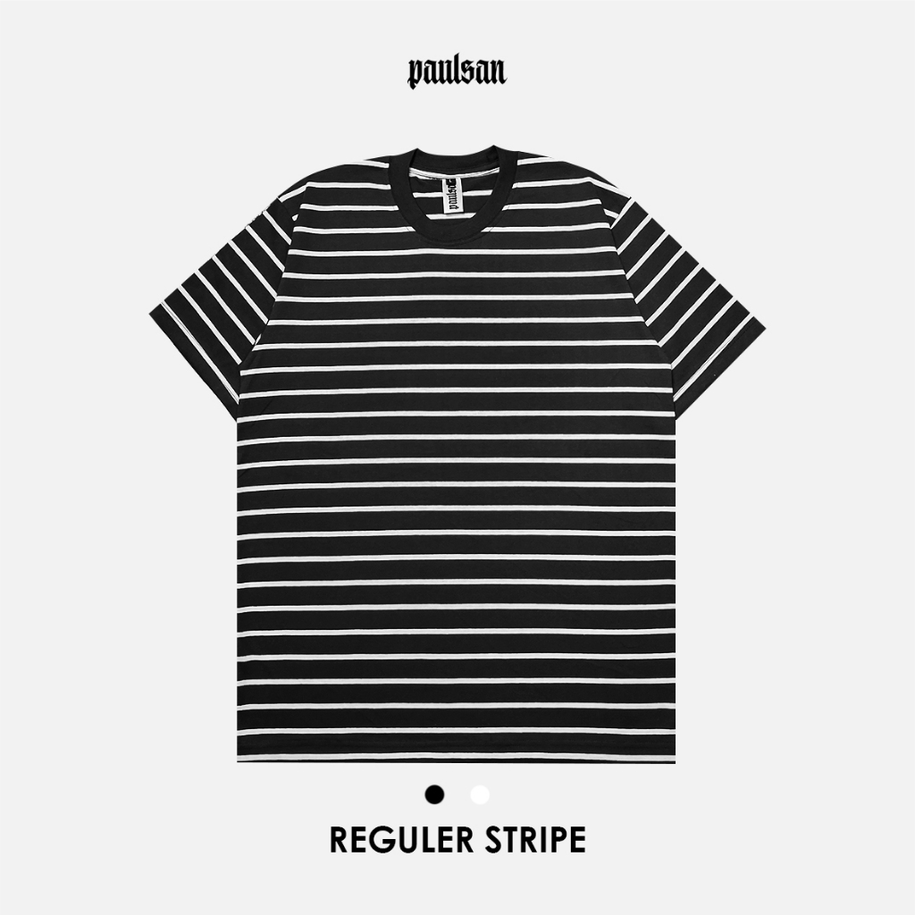 Kaos stripe medium hitam garis putih kaos salur belang distro pria dan wanita