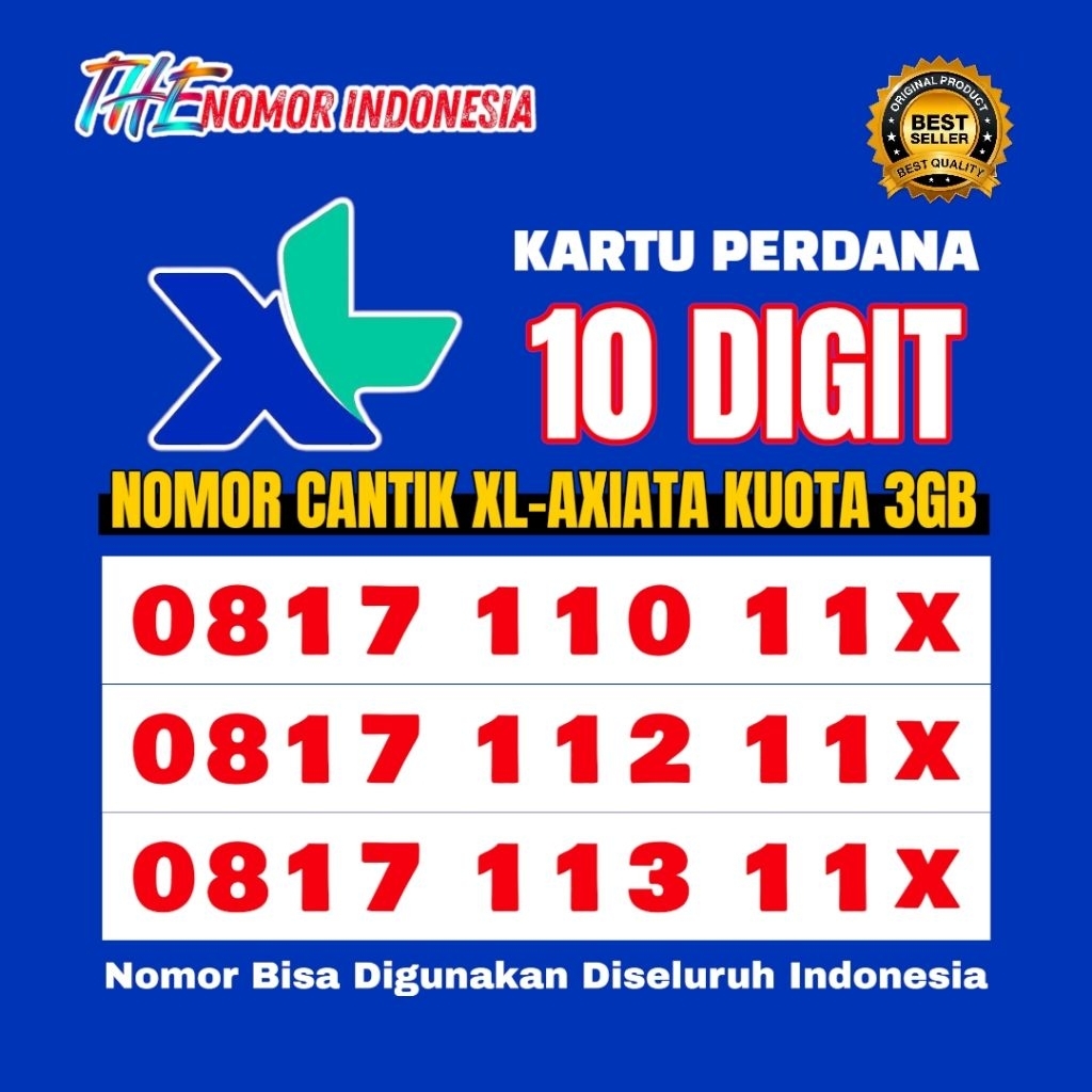 Kartu Perdana Cantik XL-Axiata 10 DIGIT / 10 ANGKA 4G/5G/LTE Nomor Prabayar Isi Ulang | Bonus Kuota 