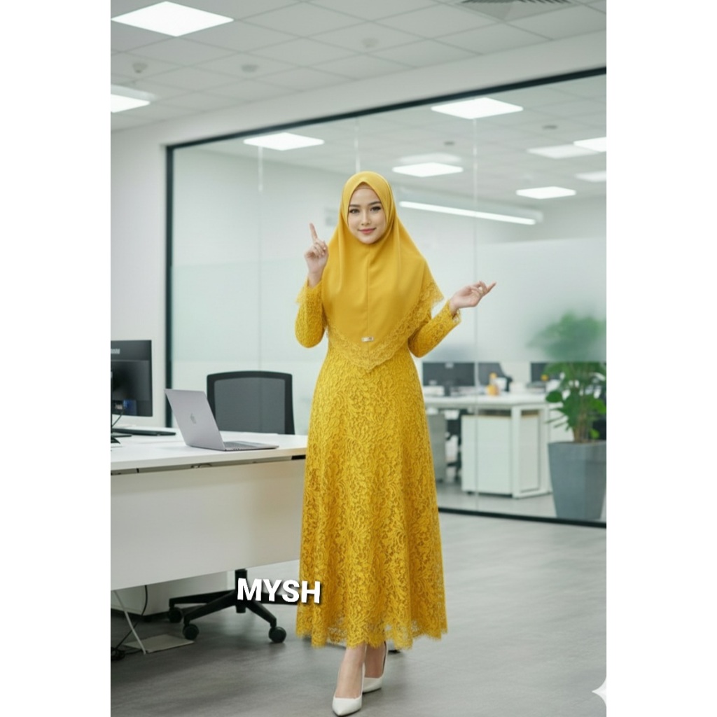 SATU SET Gamis Brukat Modern M L XL XXL ~ Set Gamis Muslim Mewah ~ Gamis Pesta Remaja ~ Gamis Brokat