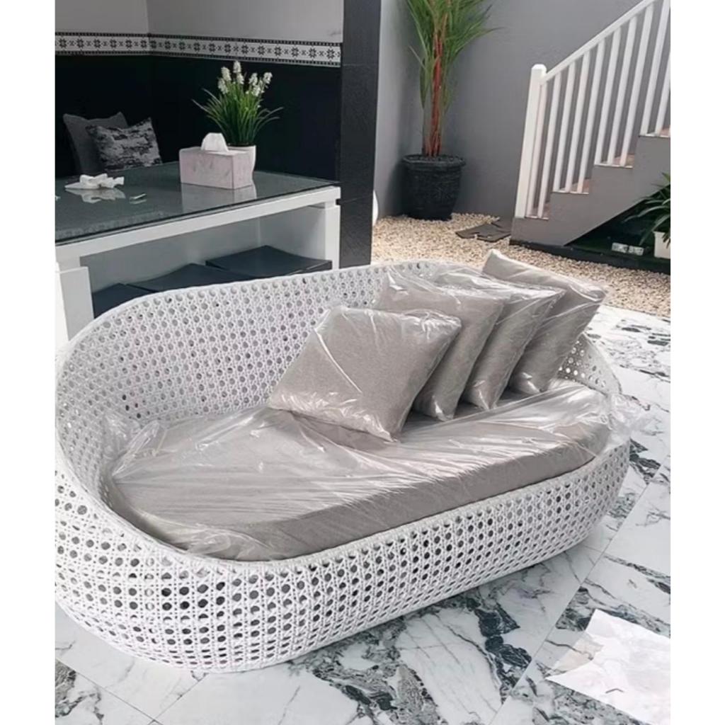 Sofa 3 Seater Rotan Motif Tanjung Set Jok Bantal Dudukan
