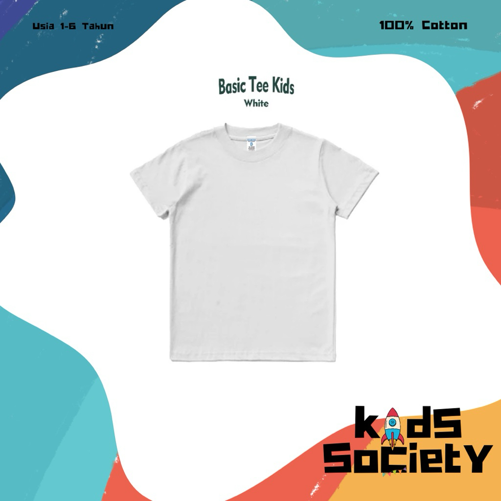 Kaos Anak Polos Katun | Cotton 24s Adem | Anak Laki & Perempuan 2–6th Putih