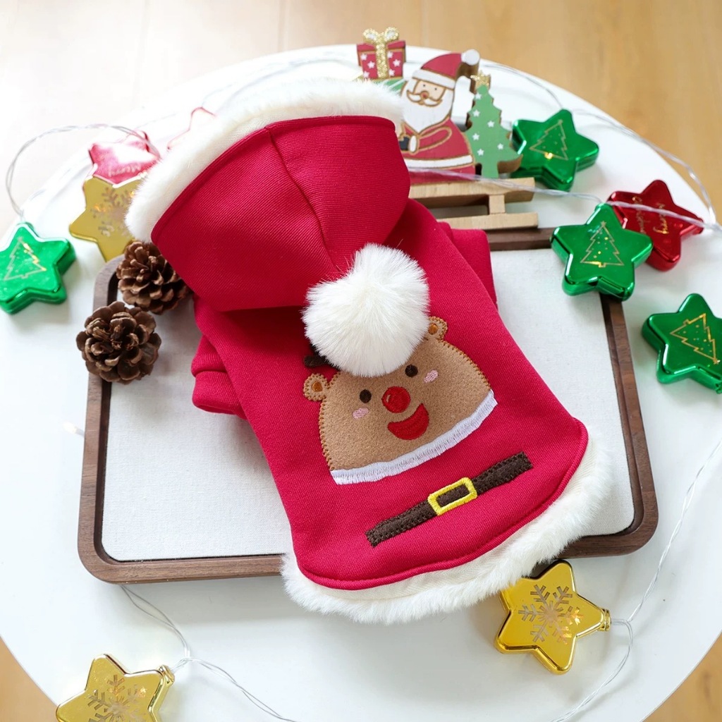 JOEYSPAW - Deer Pom Hoodie // Baju Anjing Kucing | Baju Natal Anjing Kucing | Hoodie Natal Anjing Ku