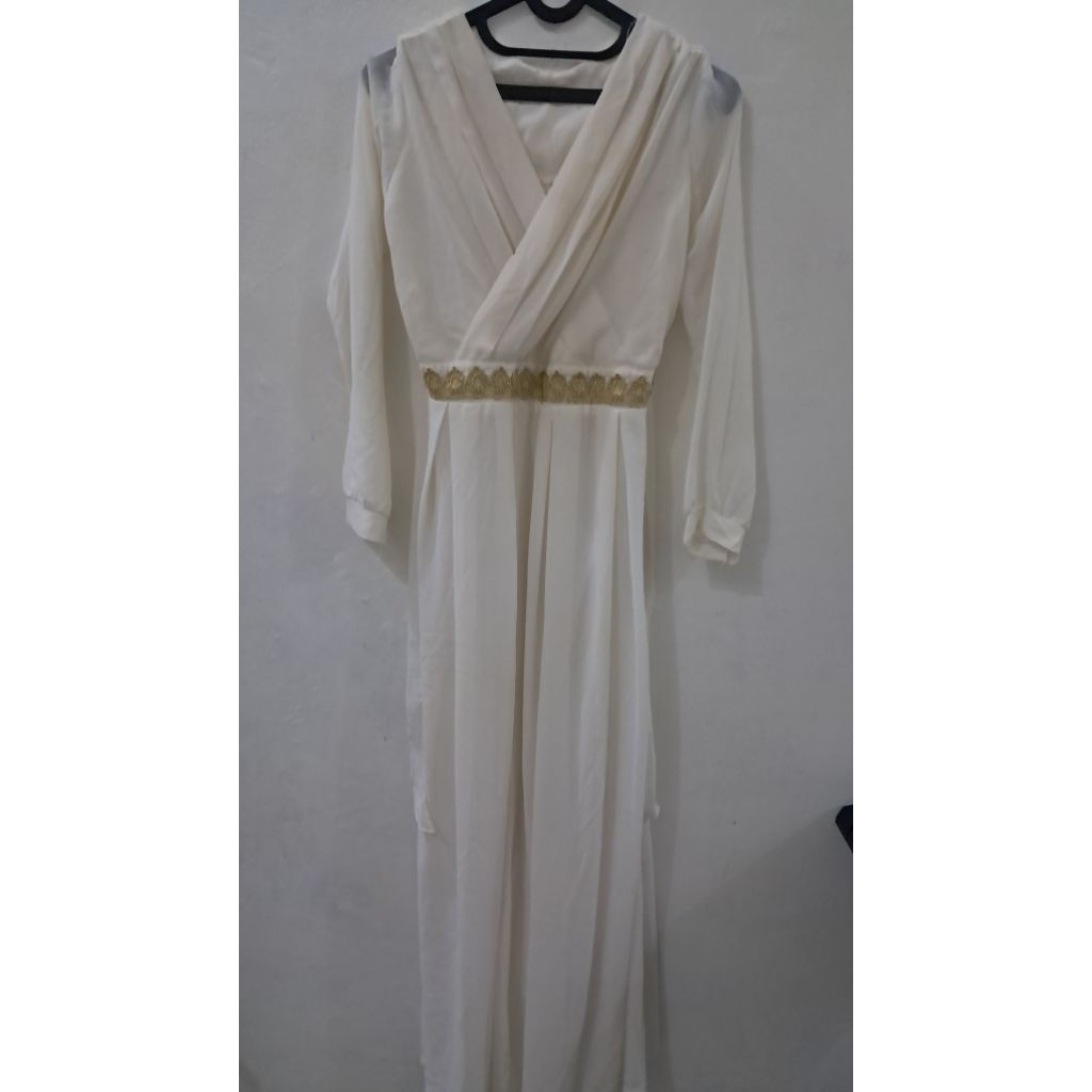 Baju Gamis Dress Wanita Warna putih tulang Ukuran L - Preloved / Bekas