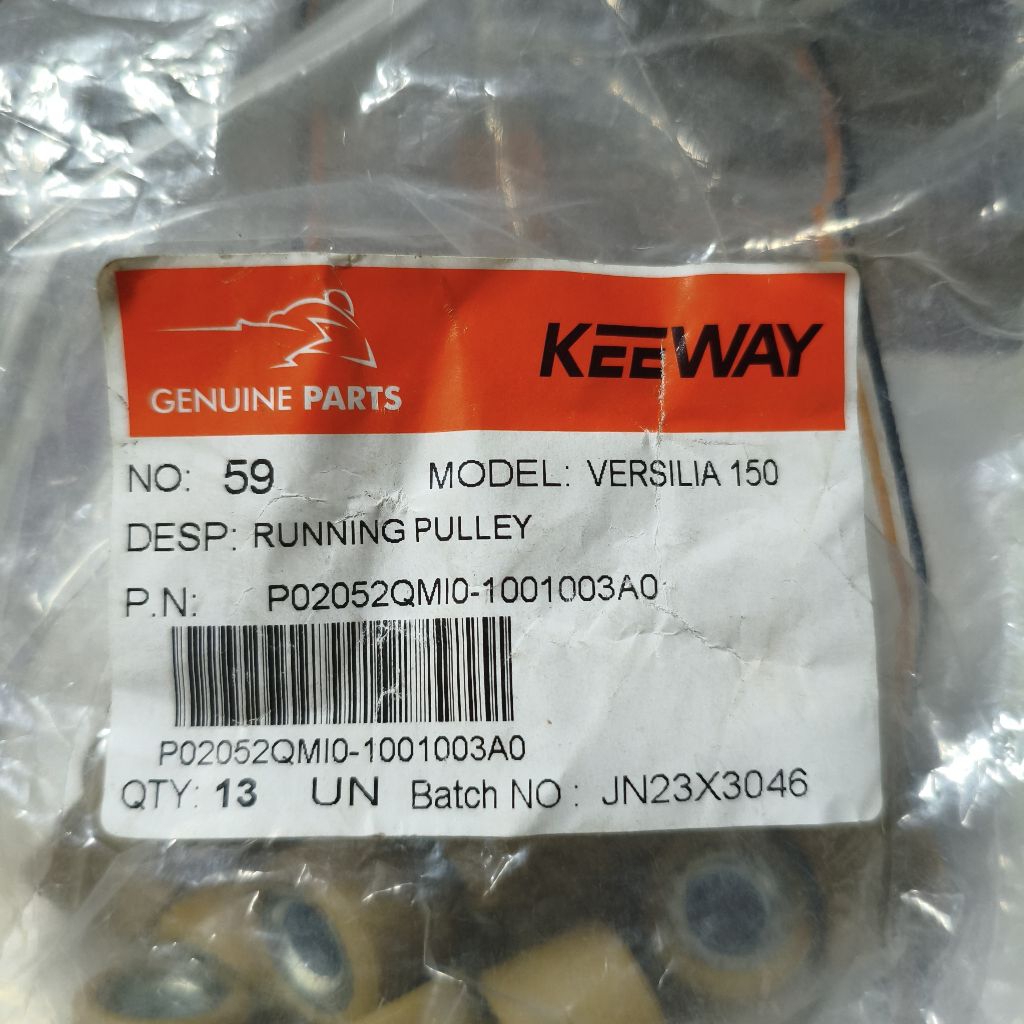 Roller Running Pulley Keeway Shiny Versilia 150Keeway Original Parts
PN : P02052QMI0-1001003A0