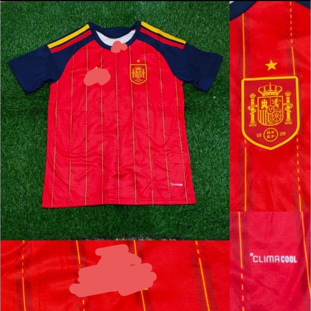 Jersey Kaos Baju Sepak Bola Timnas Spanyol Spain Espana Home Away 3rd Third Merah Red Krem World Cup