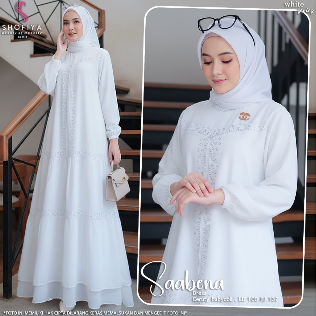 SHOFIYA OFFICIAL STORE SAABENA AZMARA HALEEMAH ALLIYAH DRESS MUSLIMAH GAMIS PUTIH UMROH HAJI SYARI
